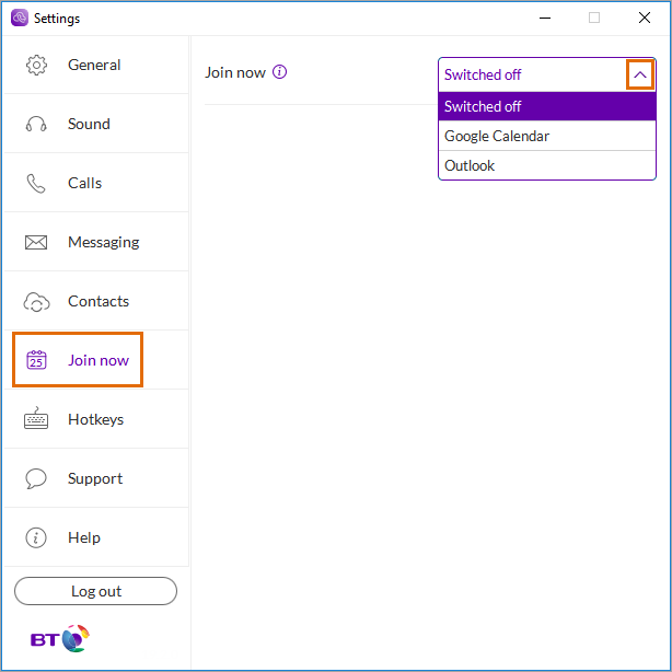 bt desktop app - join now - enable calendar