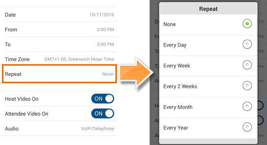 Meetings Android - Schedule Meeting - Repeat