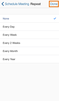 Meetings iOS - Schedule Meeting - Set the meeting's recurrence